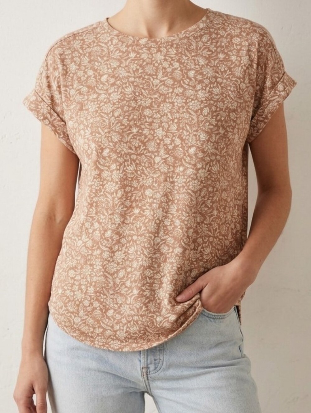 Cupio Rust Floral Short-Sleeve Women's Top Size Small
